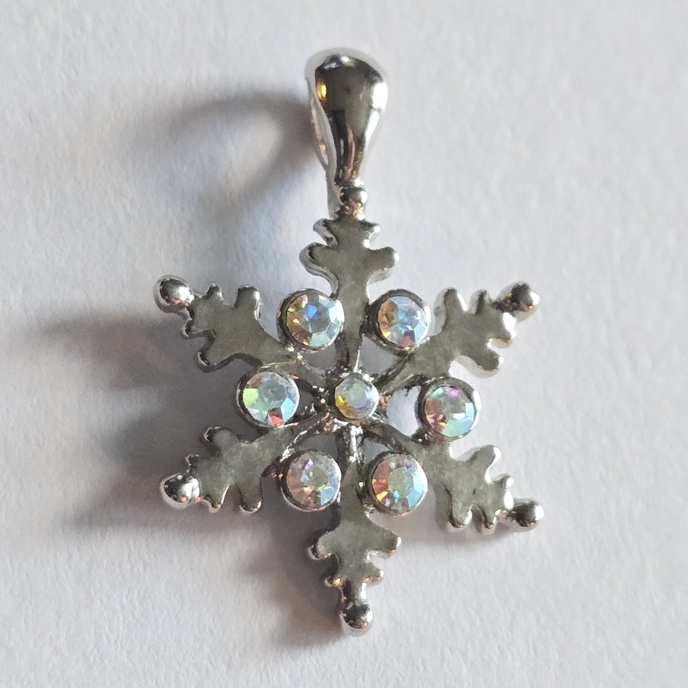 Snowflake pendant silver tone aurora borealis ab christmas winter xmas holiday